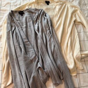 Women's Gray and Cream Open Front Cardigan Sweaters
